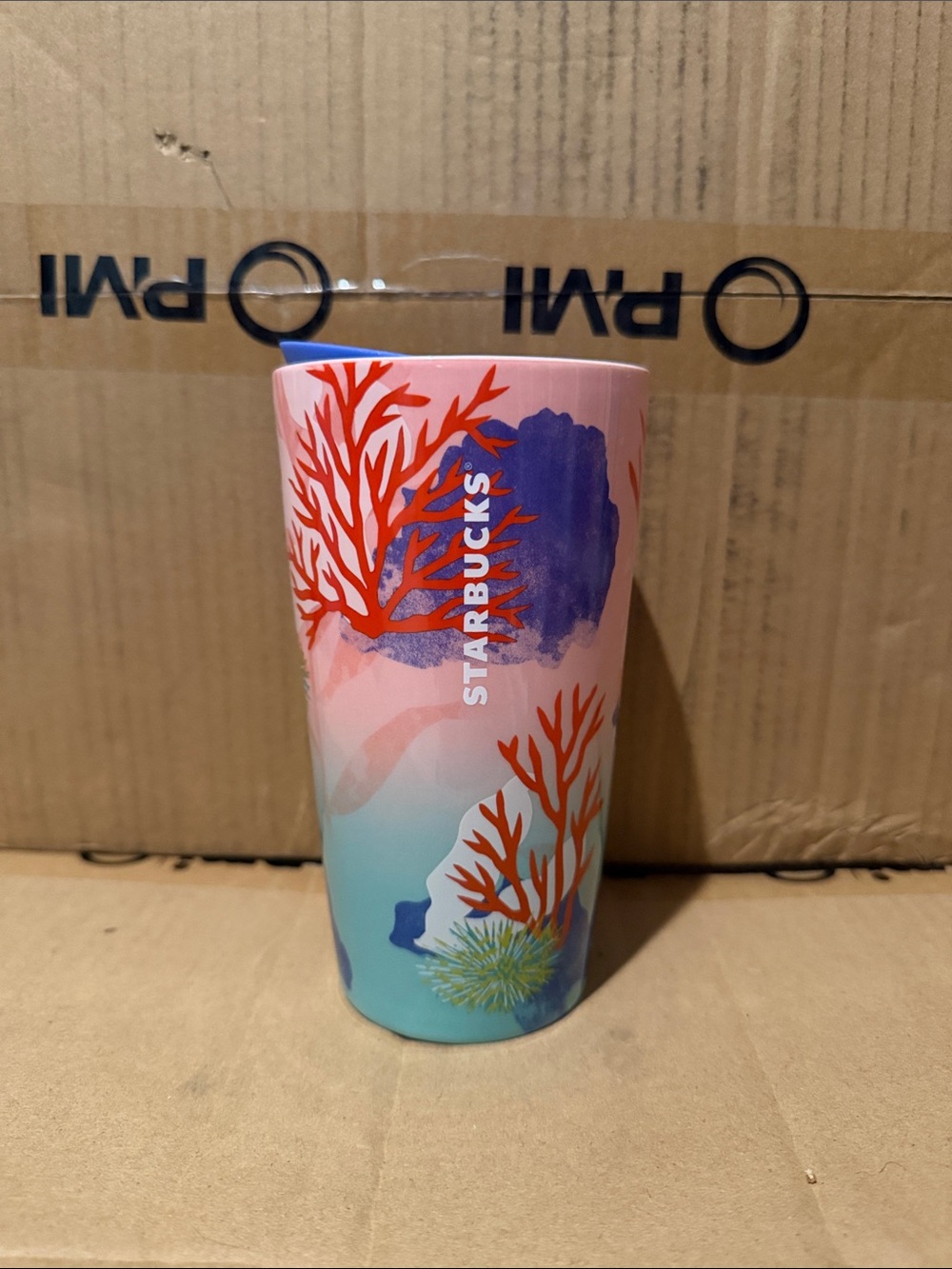 Starbucks Coral Reef Pink and Blue Ceramic Tumbler